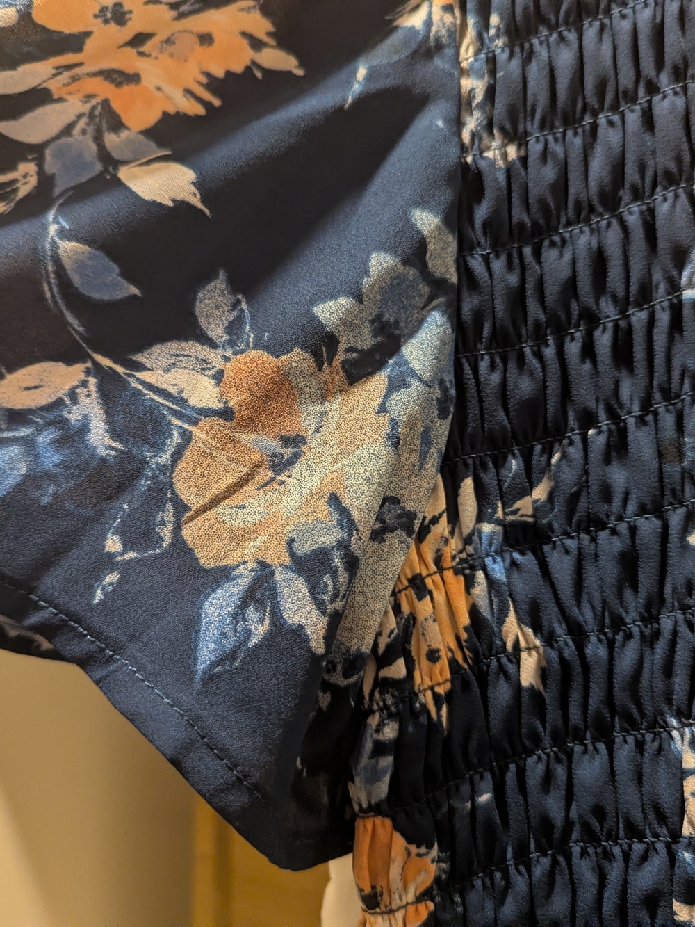Maurices Navy Floral Smocked Short Sleeve Blouse - Picture 6 of 7